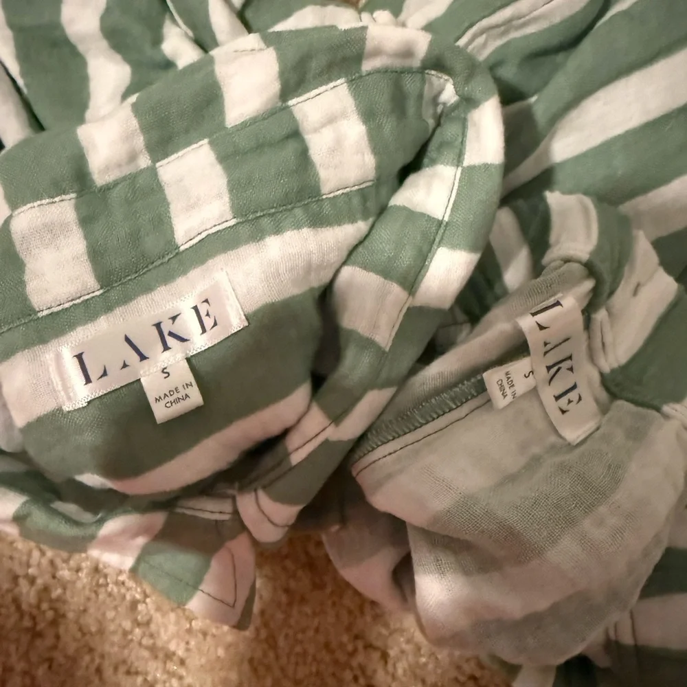 Women's Green & White Striped Button-Front Pajama Set
